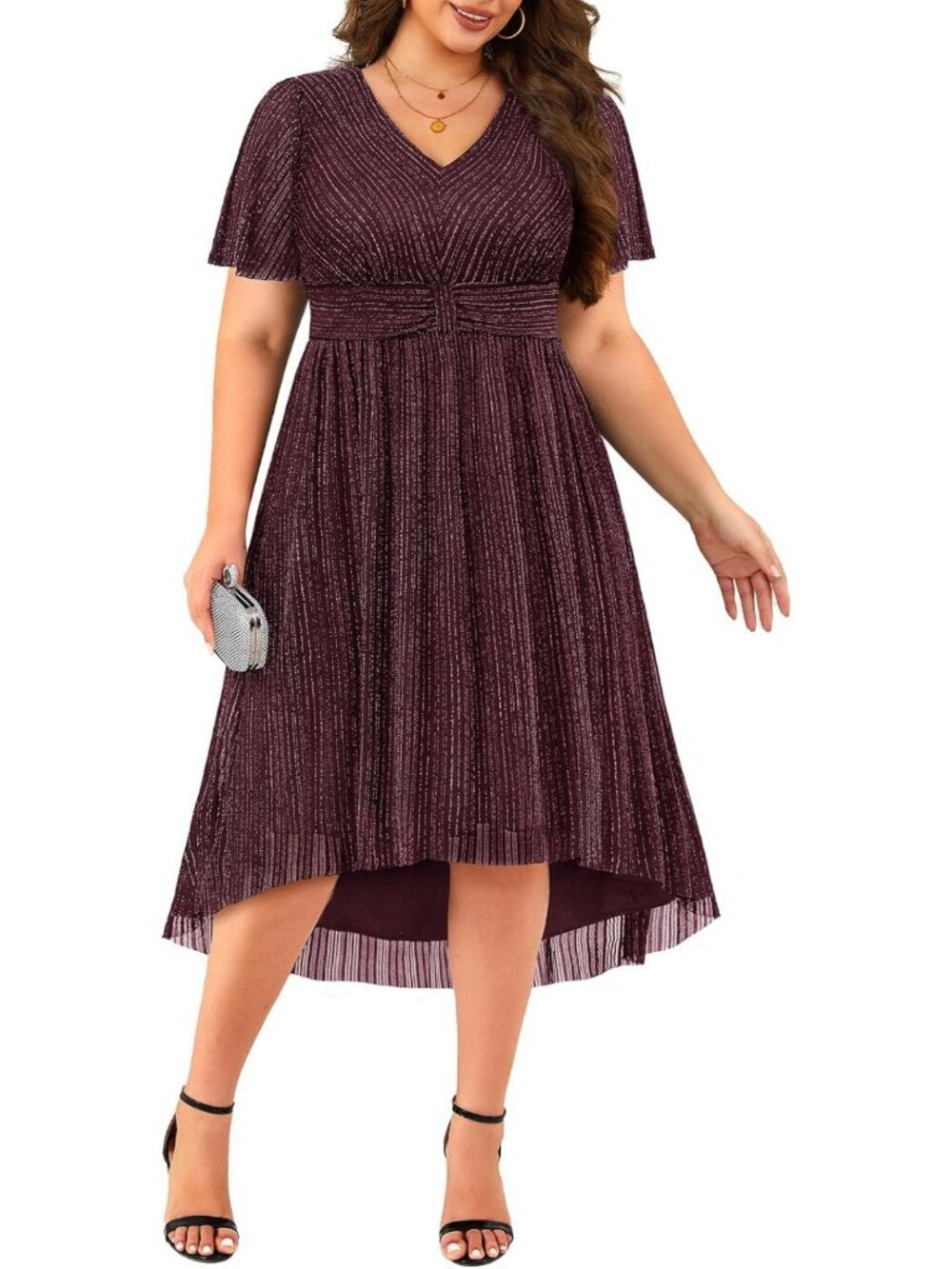 Chic Plus Size High Low Midi Cocktail Dress for Holiday Parties & Events